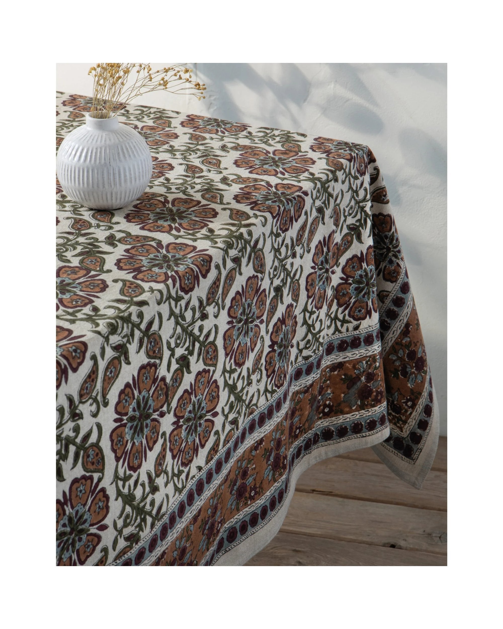 Nappe motif Elysian imprimé au bloc 90 x 60 pouces