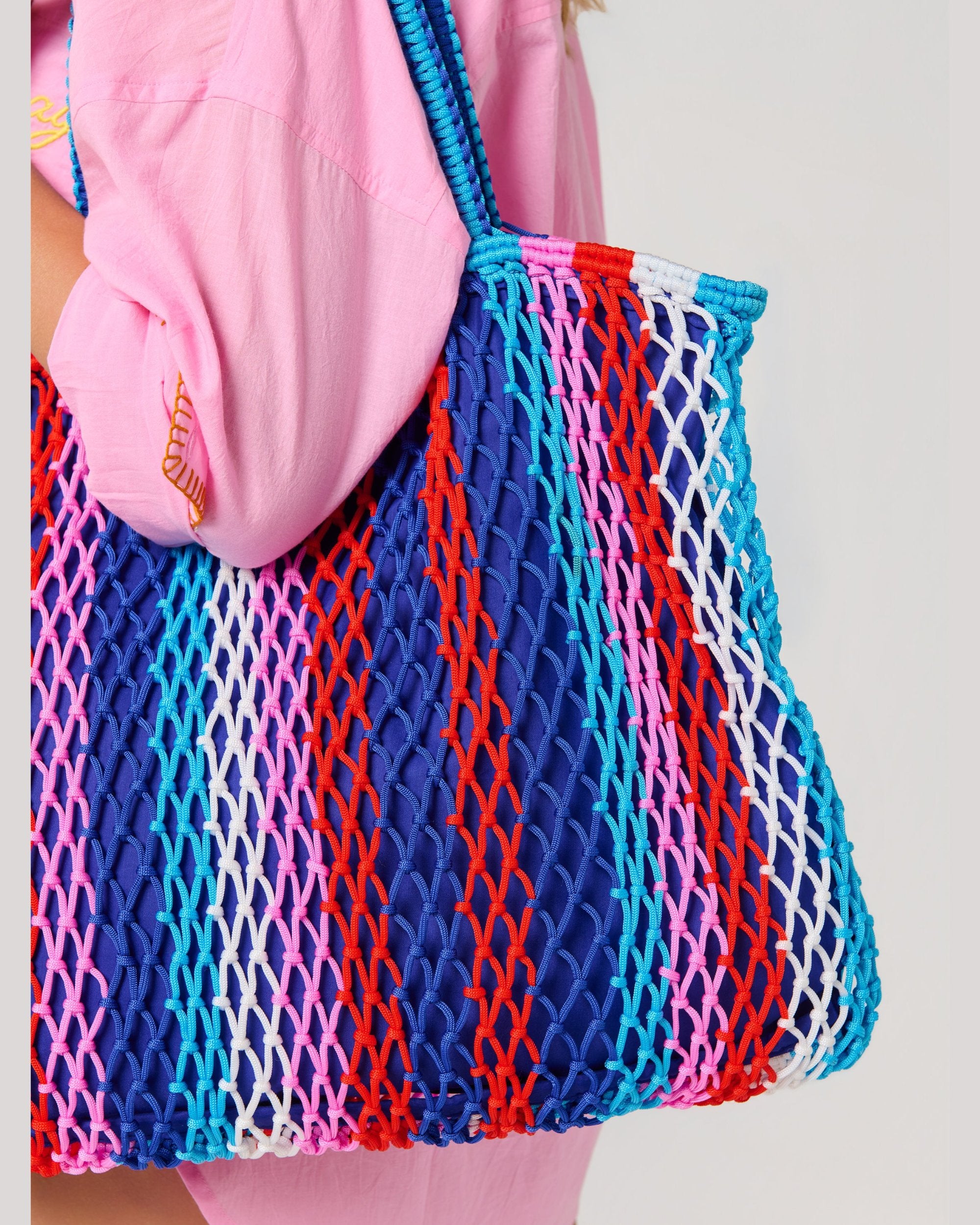 Sac fourre-tout à rayures bleus, rouges et roses