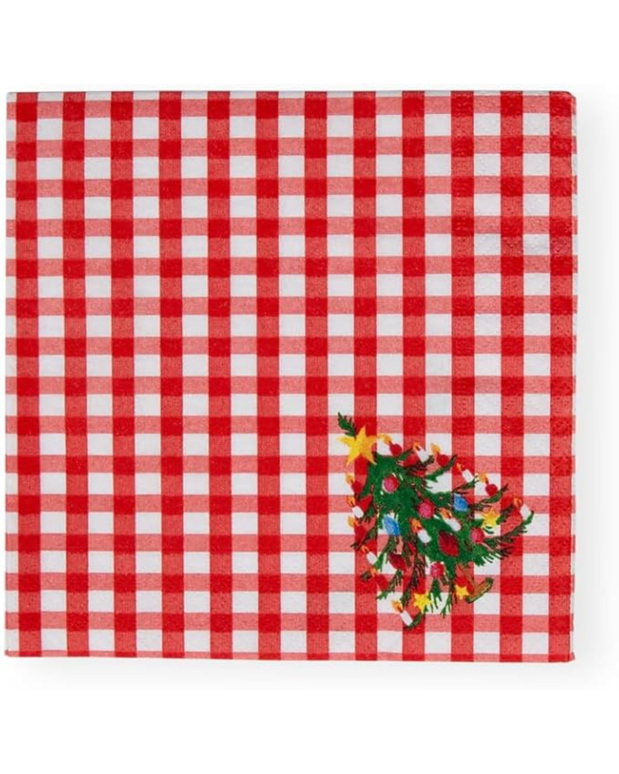 Serviettes à cocktails - Christmas Tree Gingham rouge