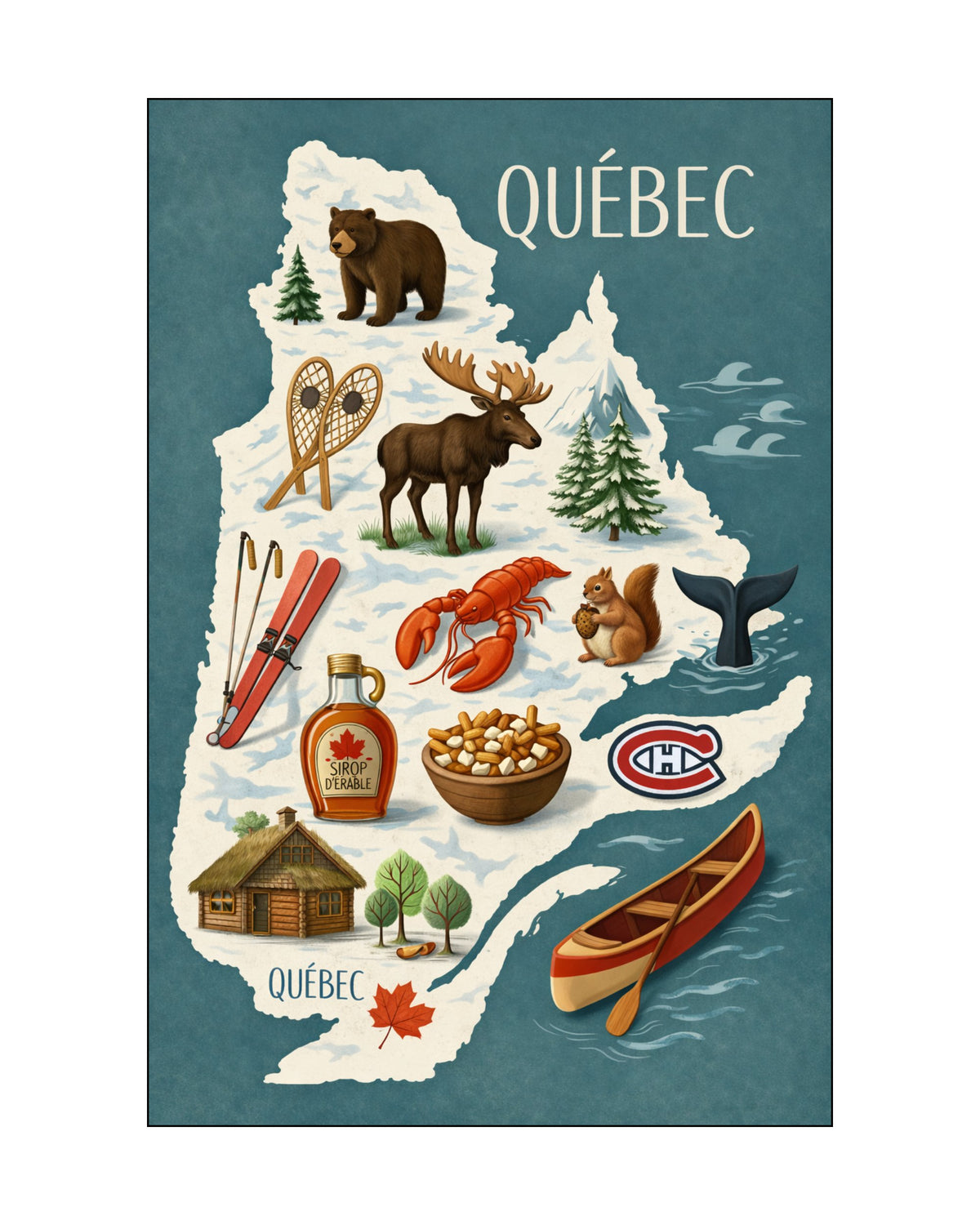 Carte postale ''Carte du QC avec emblèmes'' LG