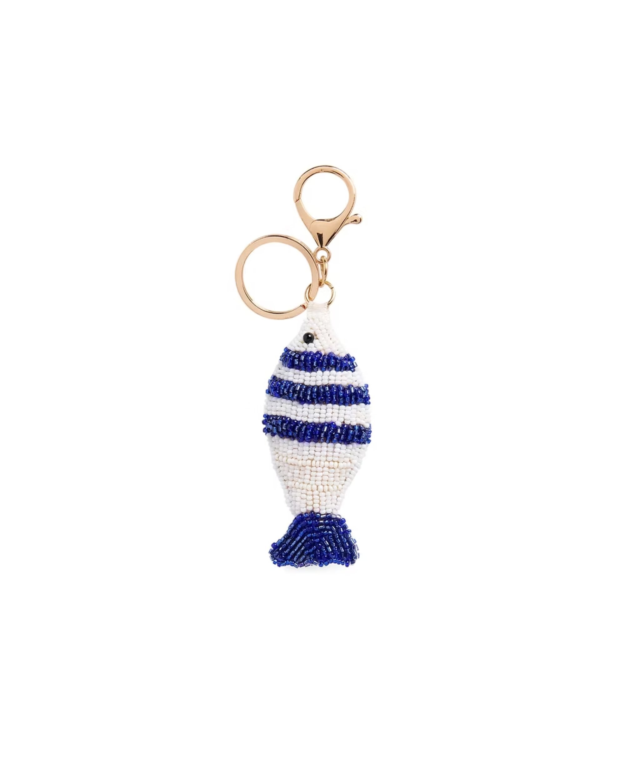 Porte-clés en billes - Poisson bleu et blanc