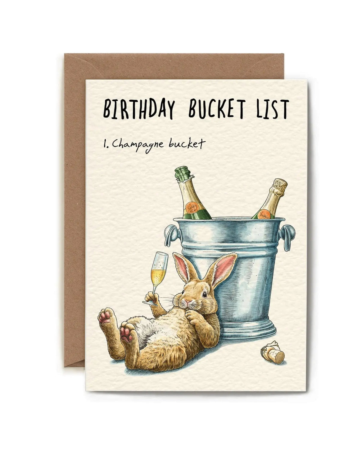 Carte de souhaits - Birthday bucket list : Lapin et champagne