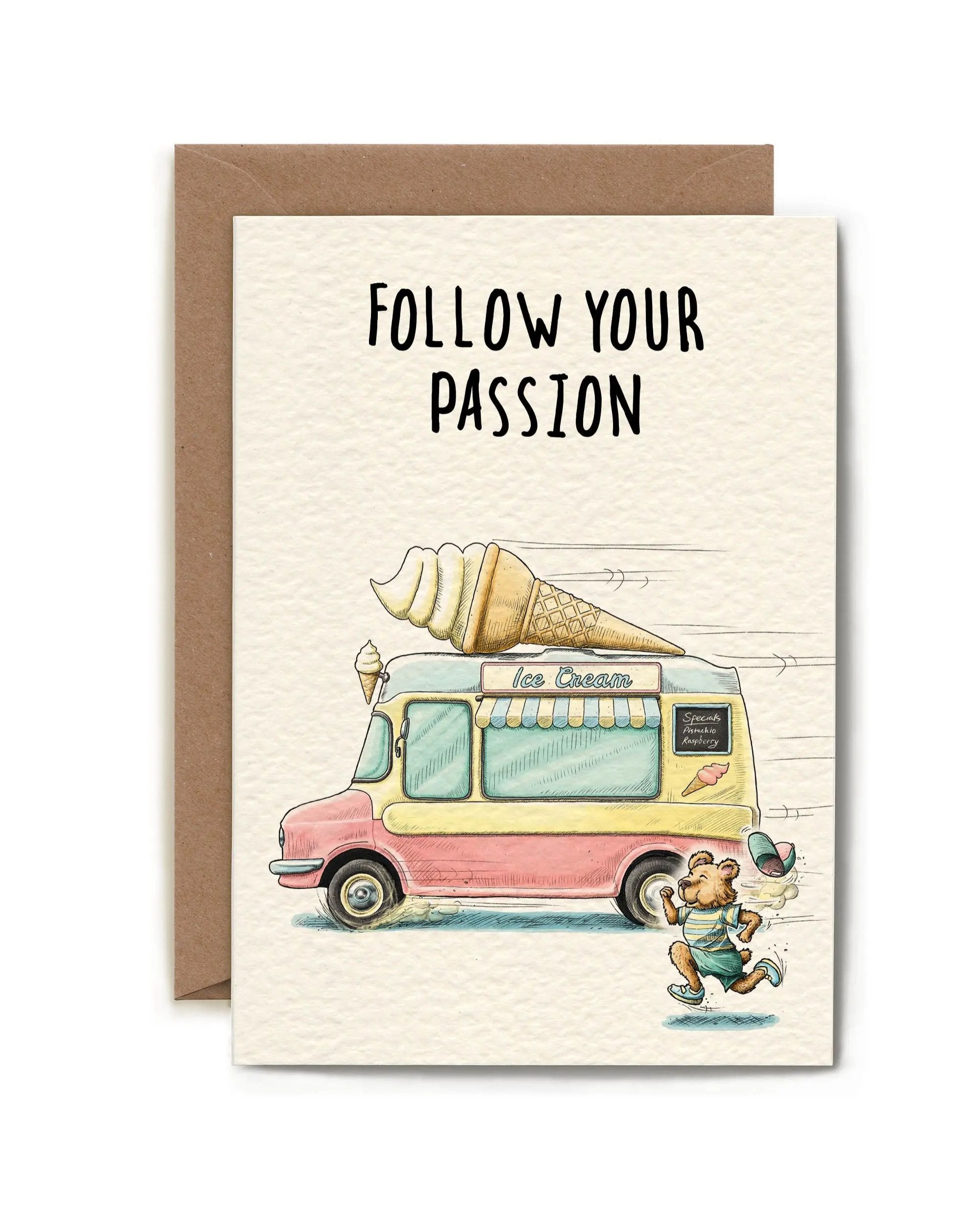 Carte de souhaits - Follow your passion (Camion de crème glacées)