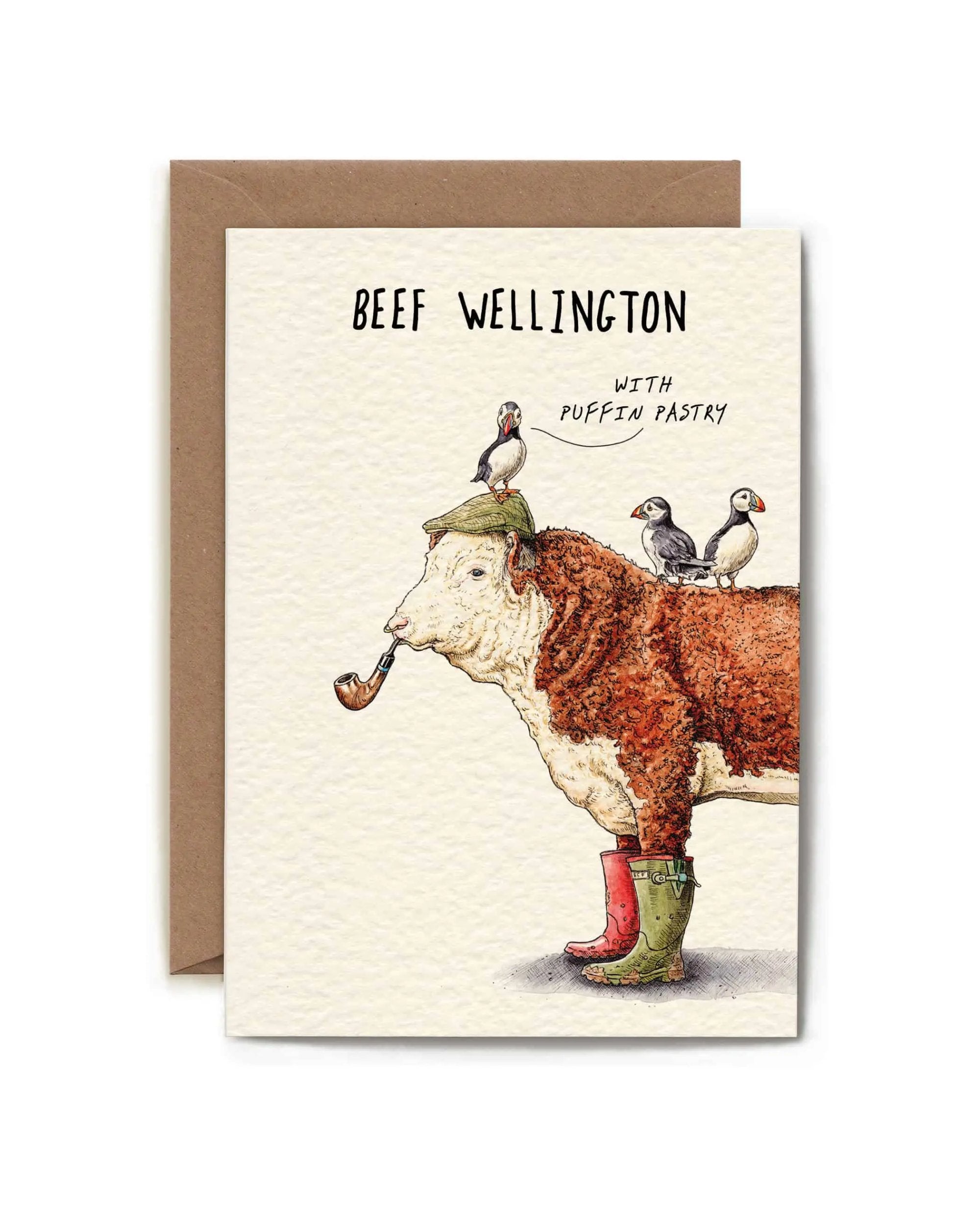 Carte de souhaits - Beef wellington with puffin pastry (Vache et macareux)