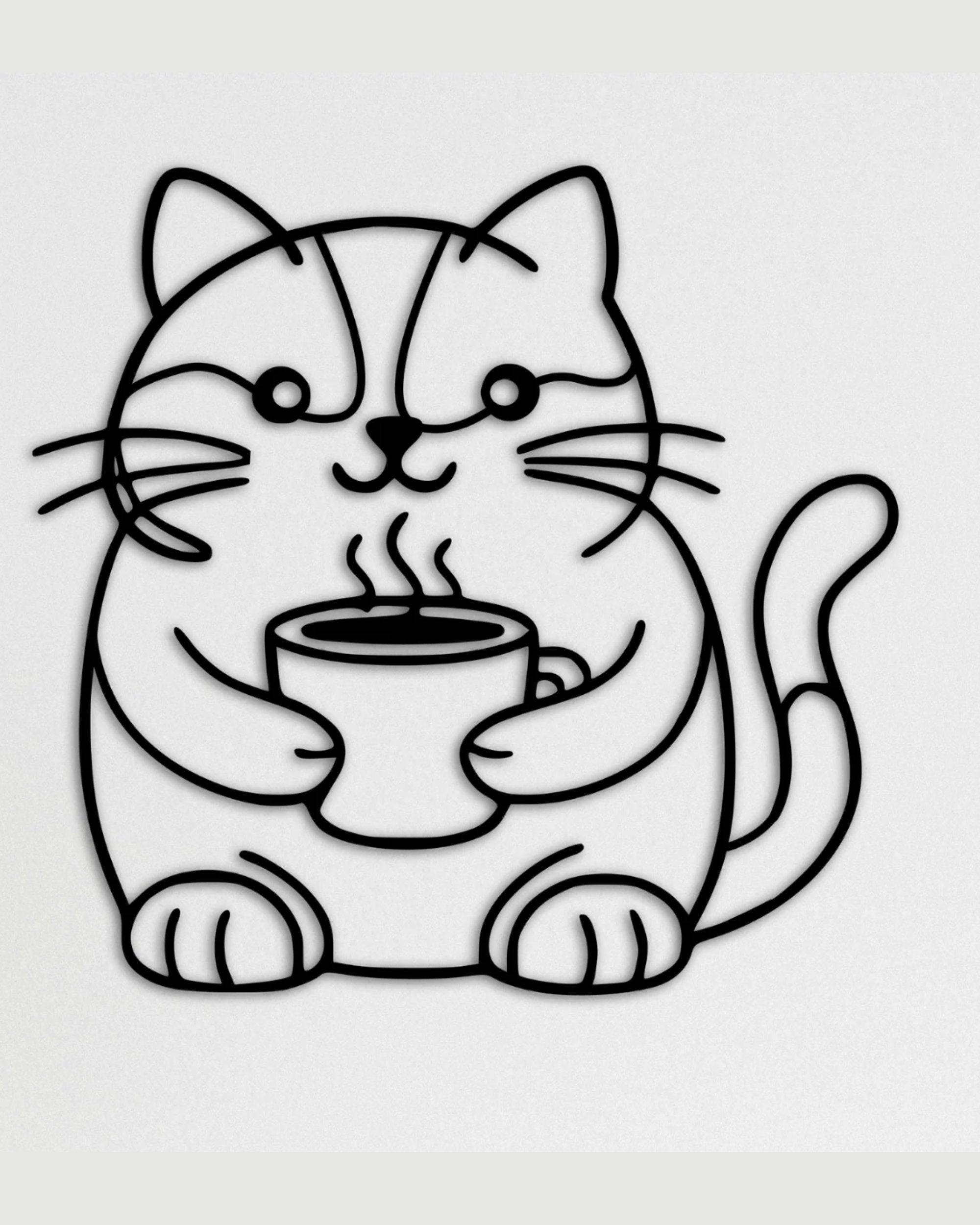 Carte de voeux (4x6) - Le chat et son café