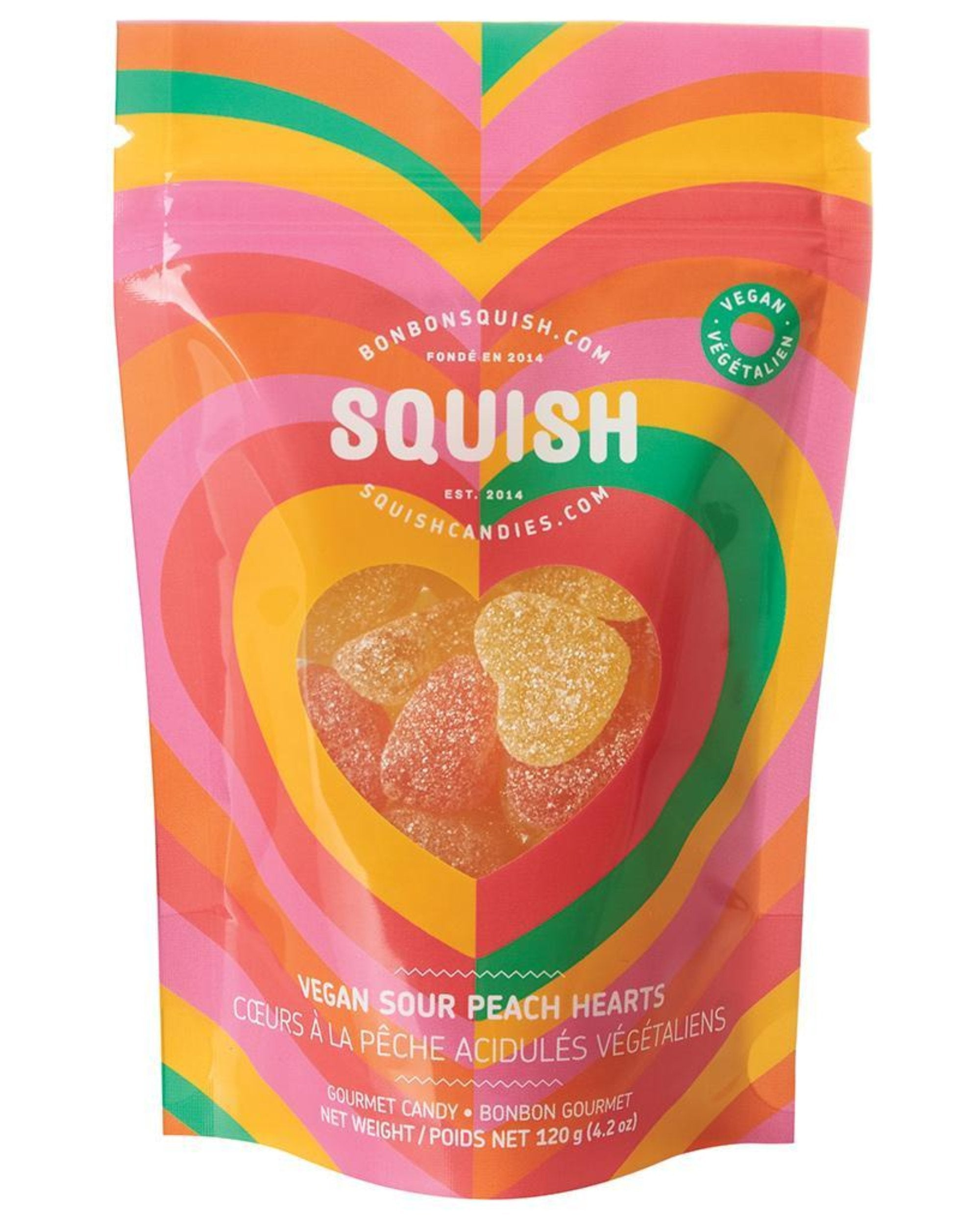 Bonbon gourmet vegan - Cœurs à la pêche acidulés