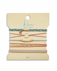 Bracelets élastiques à cheveux « Live » bleu sarcelle et corail avec accents dorés (medium)