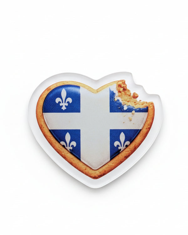 Aimant acrylique ''Coeur biscuit drapeau Québec'' LG