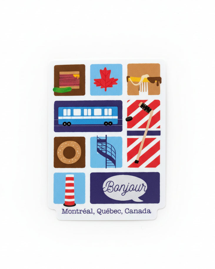 Autocollant LG - ''Bonjour Montréal  emblèmes'' (portrait)