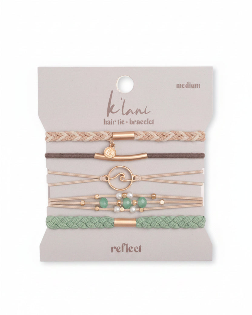« Reflect » Vague dorée avec bracelets élastiques à cheveux aux tons neutres de plage (medium)
