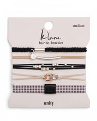 Bracelets élastiques à cheveux noirs et argentés « Unité » (medium)