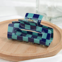 Pince à cheveux carrée à motif damier: Orange / 7,5 CM