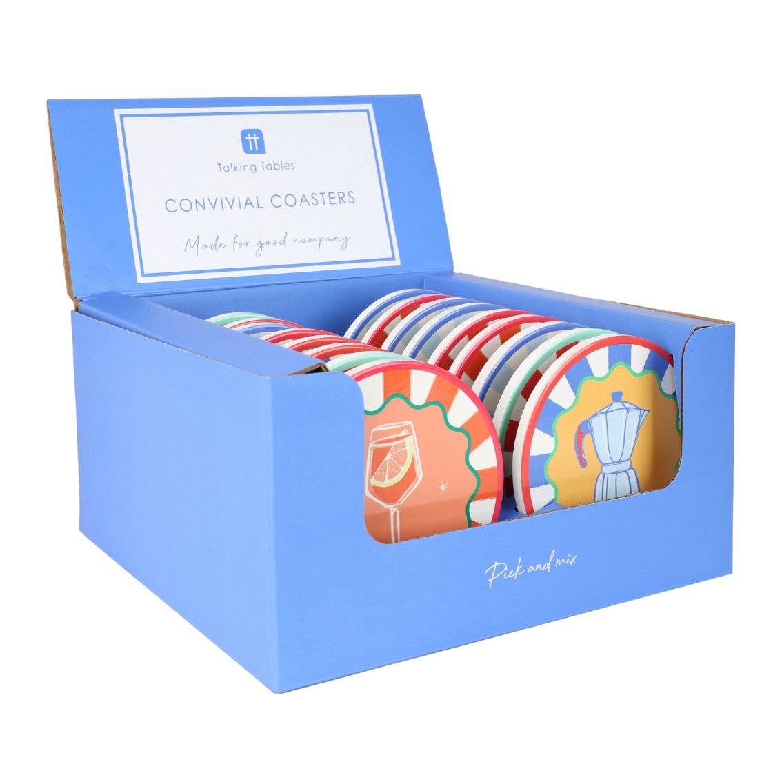 Sous-verres 4 icônes de boissons – Présentation mixte – Pack de 20 | Cadeaux d'été |