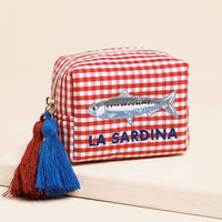 Pochette Broderie Poisson Vichy Rouge et Blanc