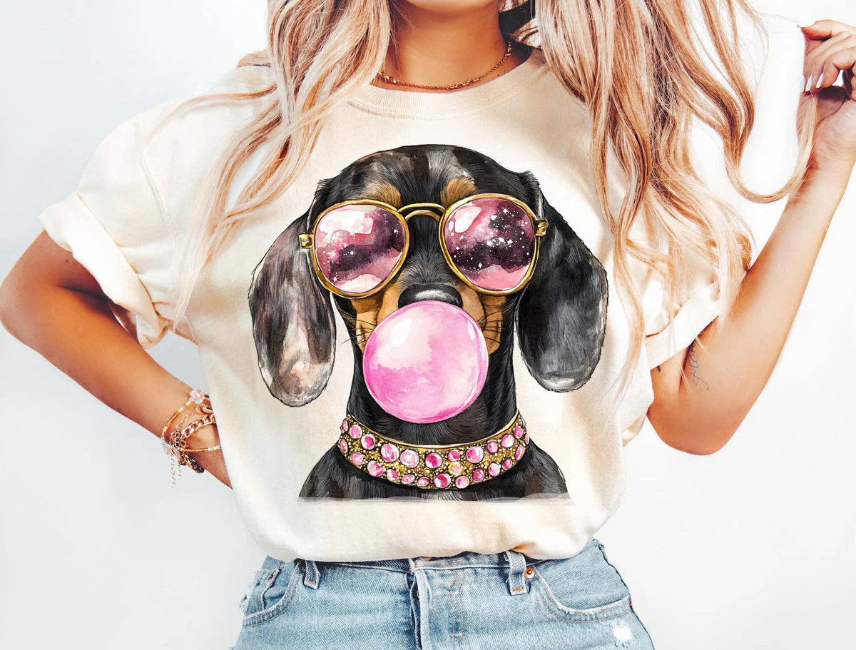 Transfert couleur pleine DTF - Teckel noir chewing-gum: Poche (4,5")