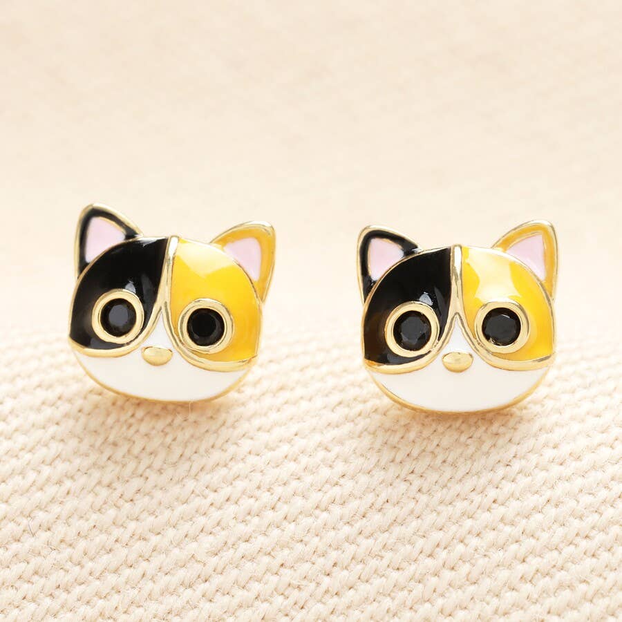 Boucles d'oreilles clous Chat tigré en émail