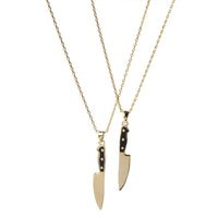 Collier pendentif double-face en forme de couteau | Cadeau doré pour chef