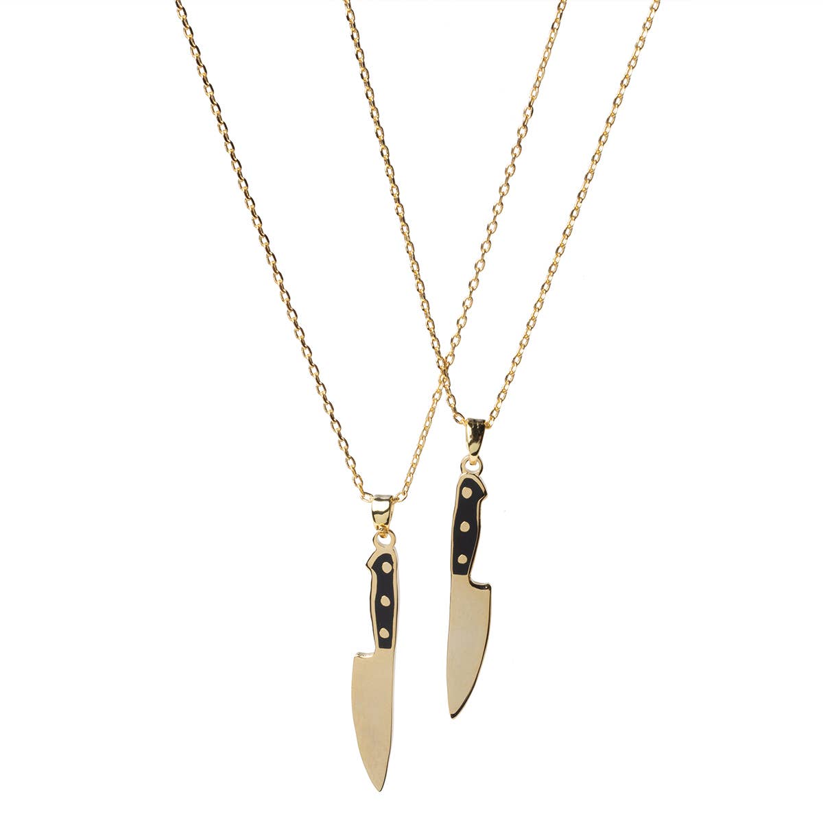 Collier pendentif double-face en forme de couteau | Cadeau doré pour chef