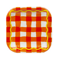 Assiettes carrées en vichy coloré - Pack de 12 | Fournitures de fête |