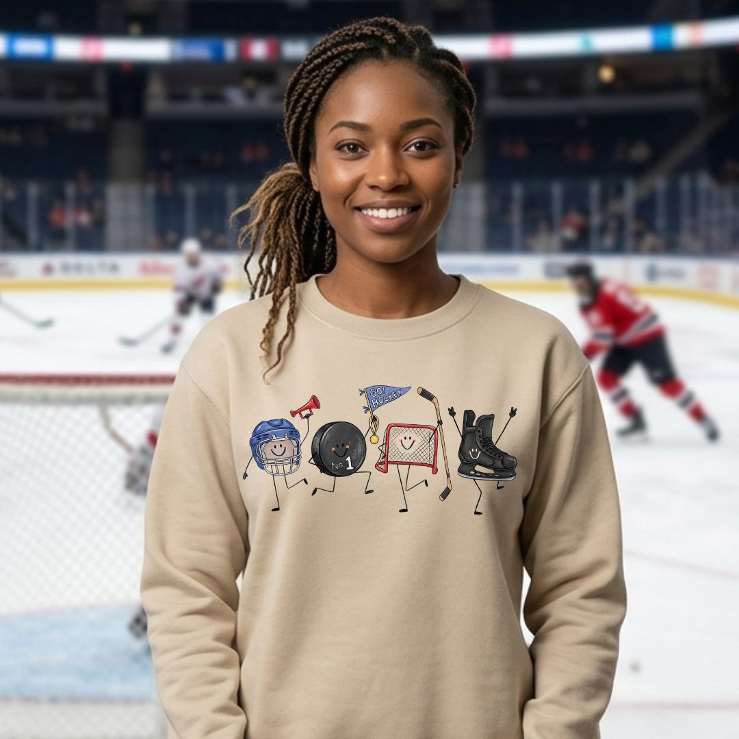 Transfert DTF pleine couleur pour T-shirt - Doodle Hockey *DESIGN ORIGINAL SBSC*: Poche (4,5")
