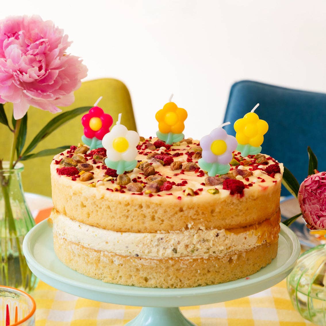 Bougies d'anniversaire marguerite multicolores - pack de 5 | Bougies pour gâteau |