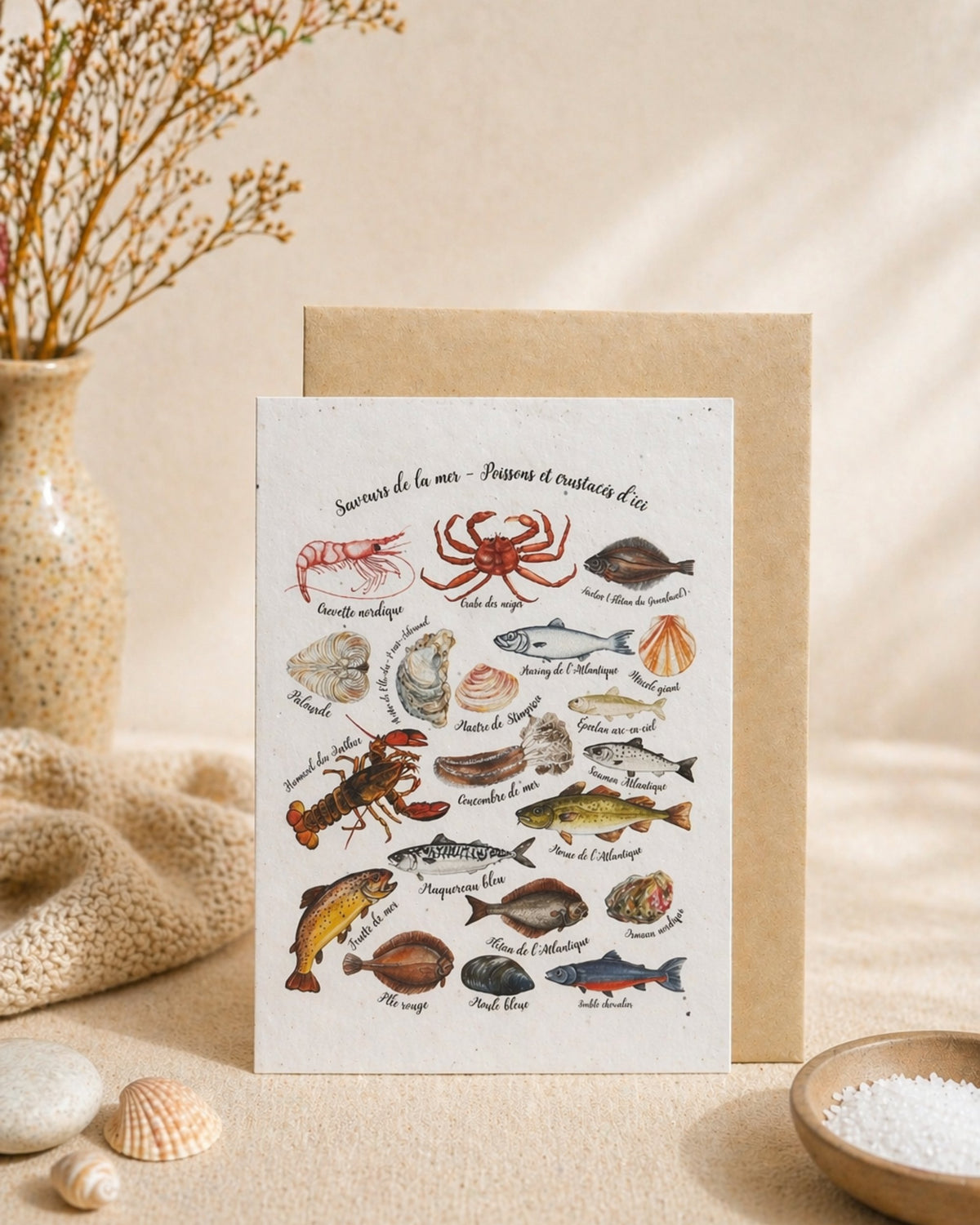 Carte de souhaits plantable LG - Saveurs de la mer - poissons et crustacés d'ici