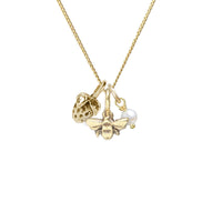Collier Abeille + Fraise: Bronze avec chaîne remplie d'or