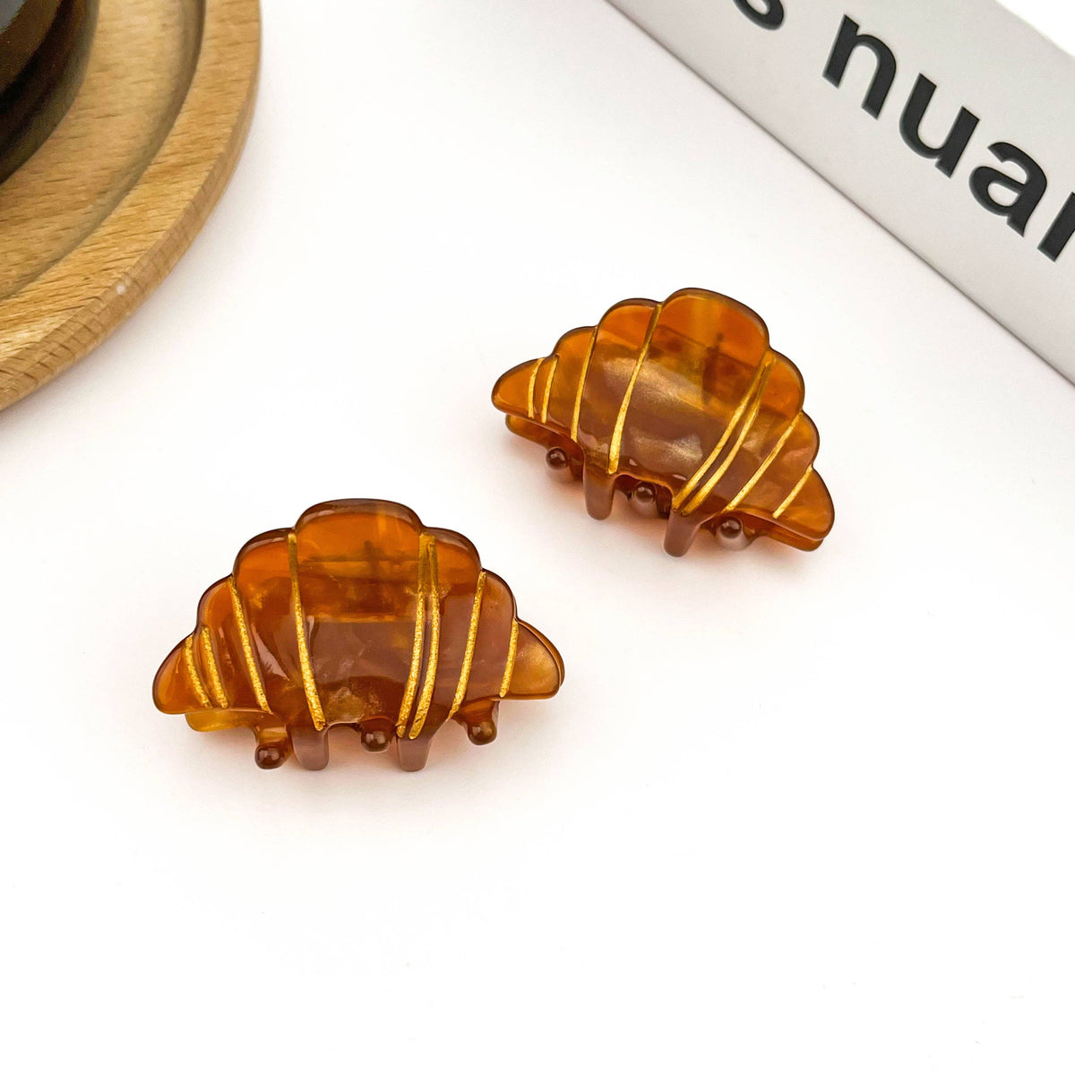 Mini pince à cheveux croissant, pince à cheveux sur le thème de la nourriture en acétate: Mini-agrafe