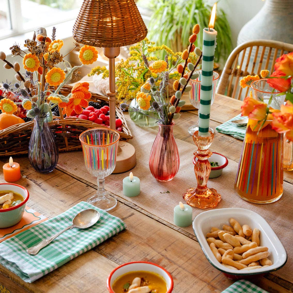 Bougies de table à rayures vertes - Présentoir | Cadeaux du quotidien |