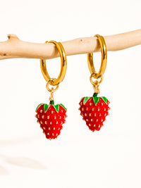 Boucles d'oreilles fraise en or 18 carats résistantes au ternissement: Rouge