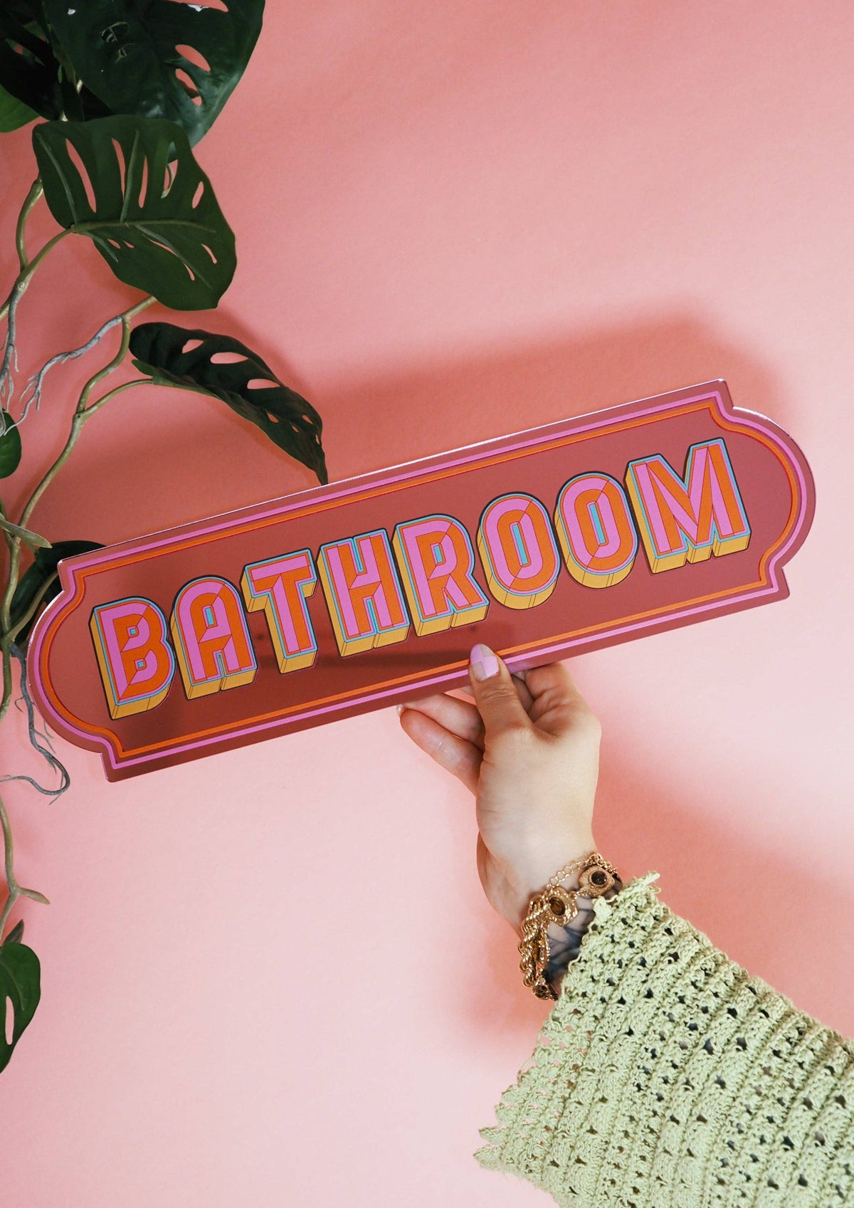 Panneau Miroir Salle de Bain 'Bathroom' - Rose Ludique: Medium - 39cm x 10cm