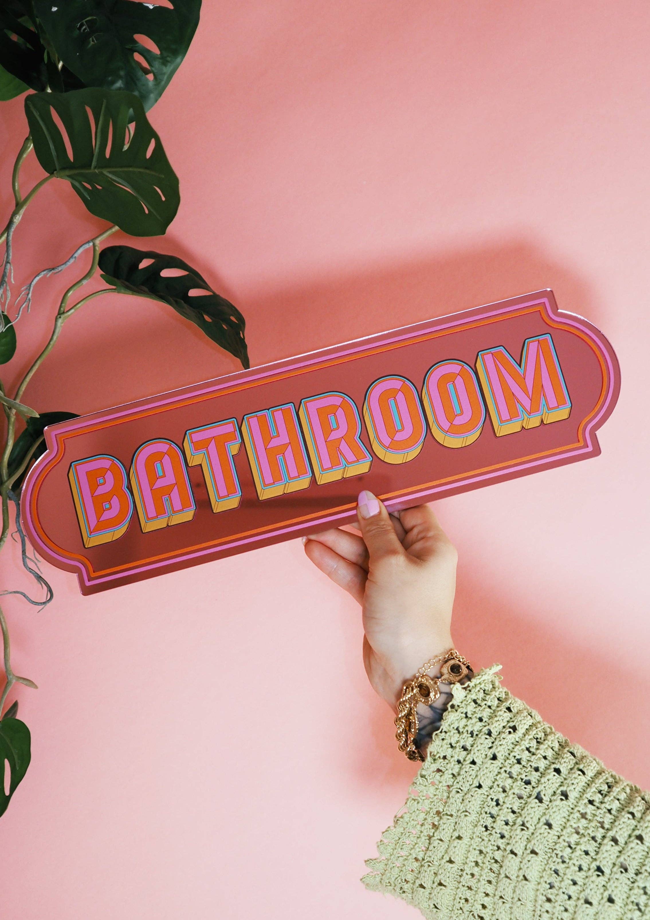 Panneau Miroir Salle de Bain 'Bathroom' - Rose Ludique: Medium - 39cm x 10cm