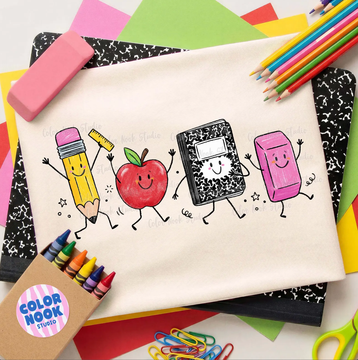 Transfert DTF pleine couleur - Mignons croquis d'objets pour enseignants: Pocket (4.5")