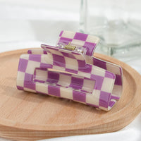Pince à cheveux carrée à motif damier: Orange / 7,5 CM