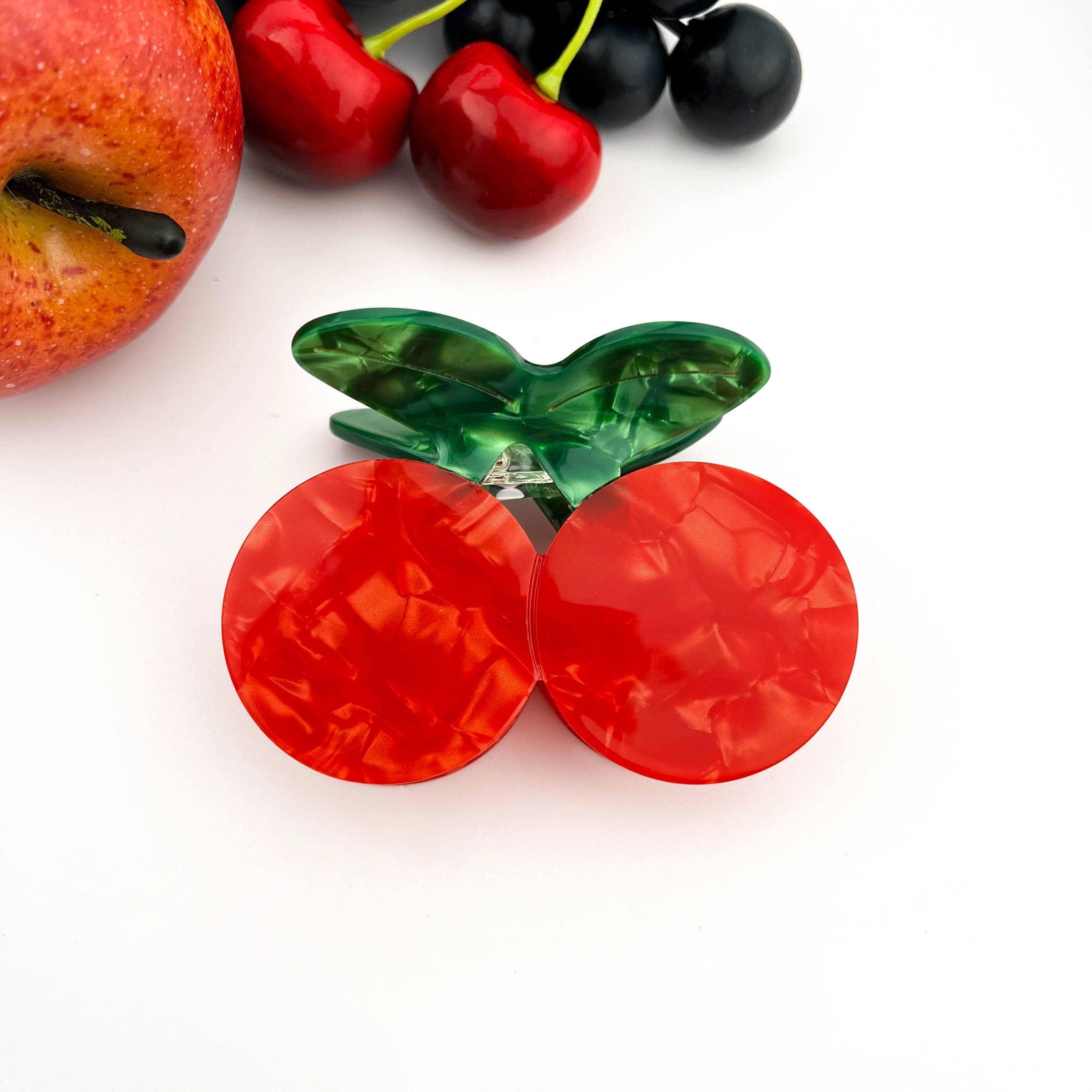 Pince à cheveux en acétate à double cerise, barrette inspirée des fruits