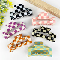 Pince à cheveux rétro à motif damier: Noir blanc