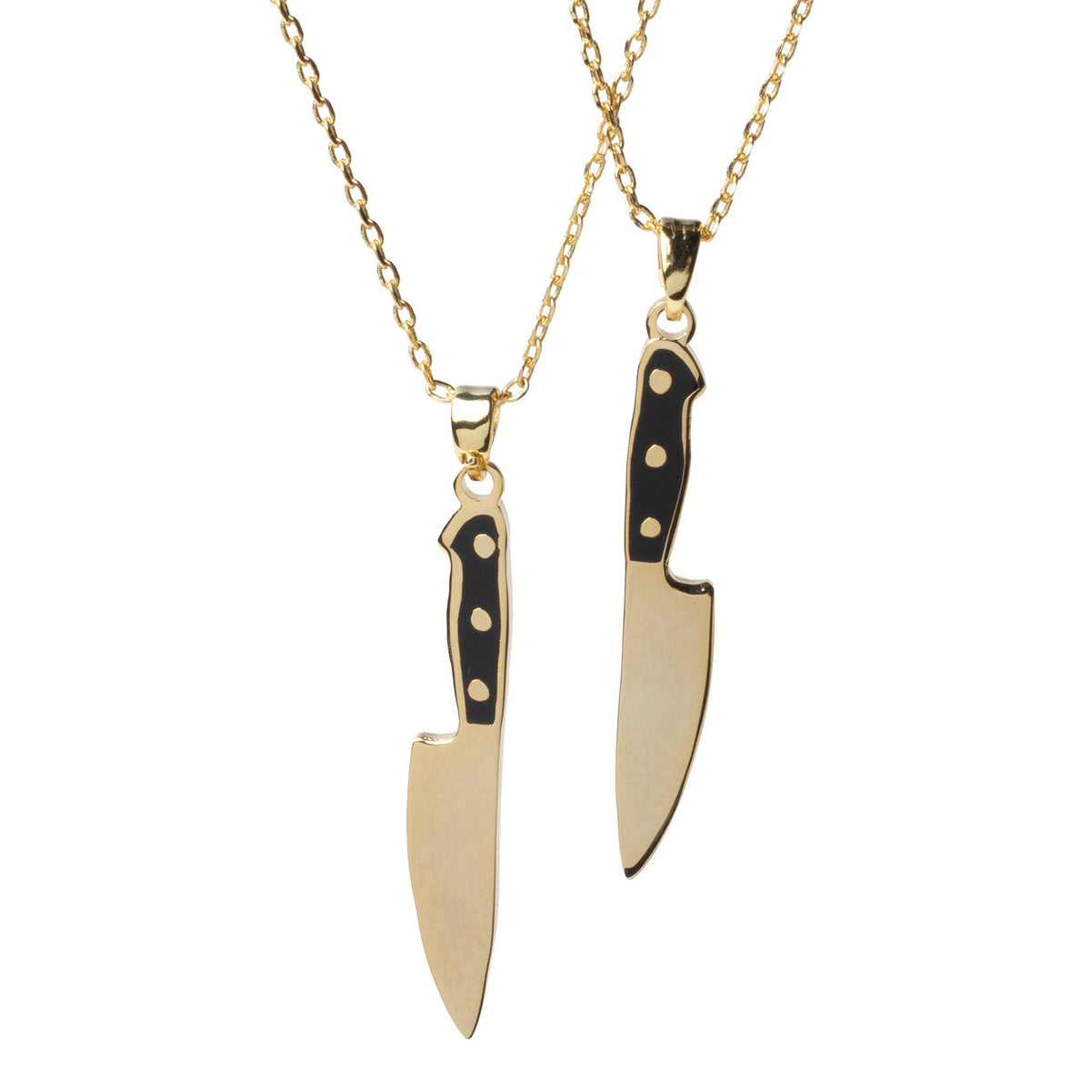 Collier pendentif double-face en forme de couteau | Cadeau doré pour chef