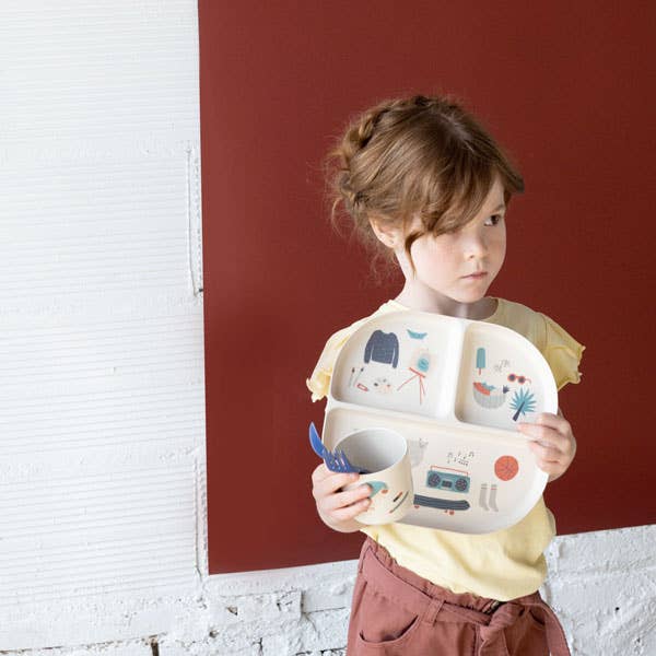 Ensemble de vaisselle illustré pour enfants - bleu royal