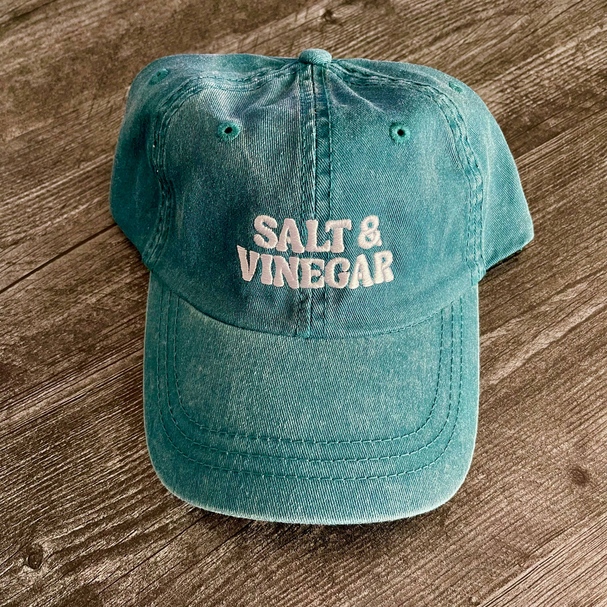 Casquette de baseball « Salt and Vinegar » style dad hat en bleu sarcelle délavé