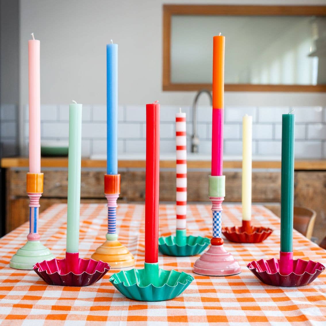Bougies de table orange et rose - Présentoir | Décor de pique-nique |