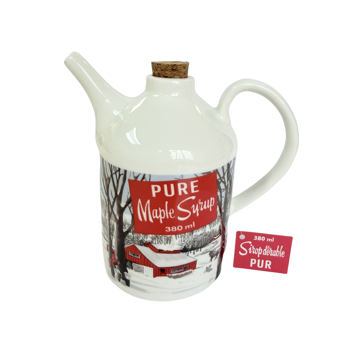 Cruche en céramique pour sirop d'érable avec bouchon en liège et en bois: Large