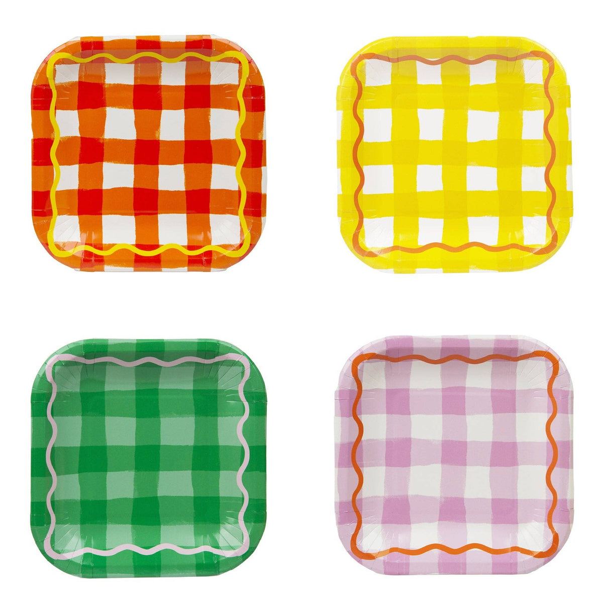 Assiettes carrées en vichy coloré - Pack de 12 | Fournitures de fête |