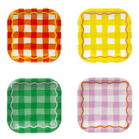 Assiettes carrées en vichy coloré - Pack de 12 | Fournitures de fête |