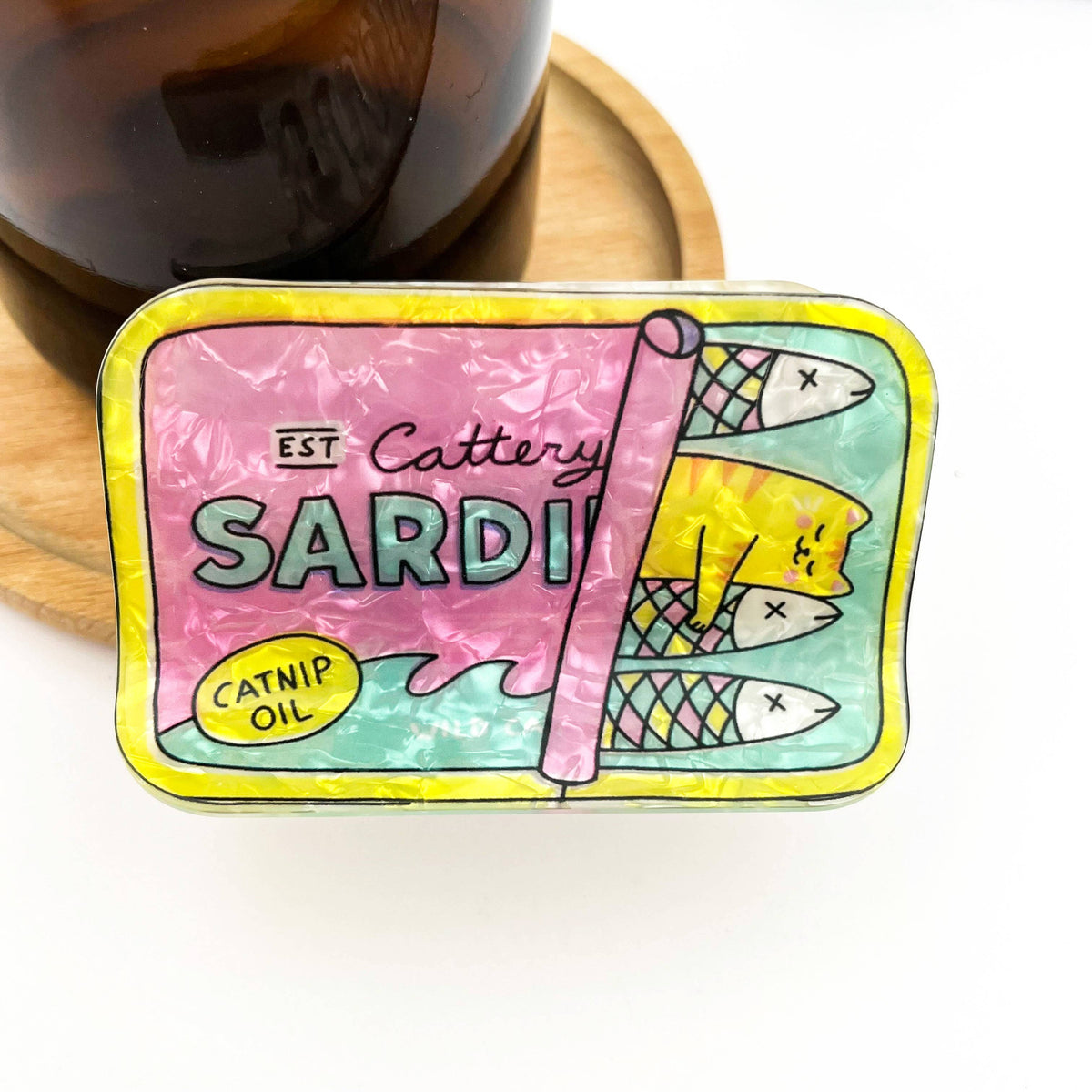 Pince à cheveux en forme de boîte de sardines avec motif de chat: A