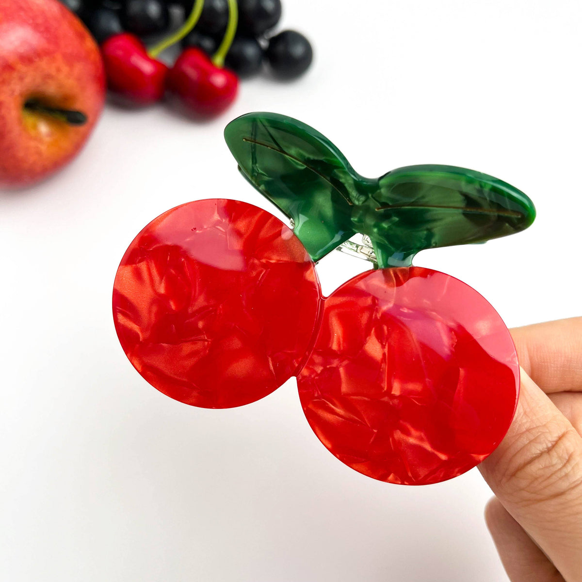 Pince à cheveux en acétate à double cerise, barrette inspirée des fruits