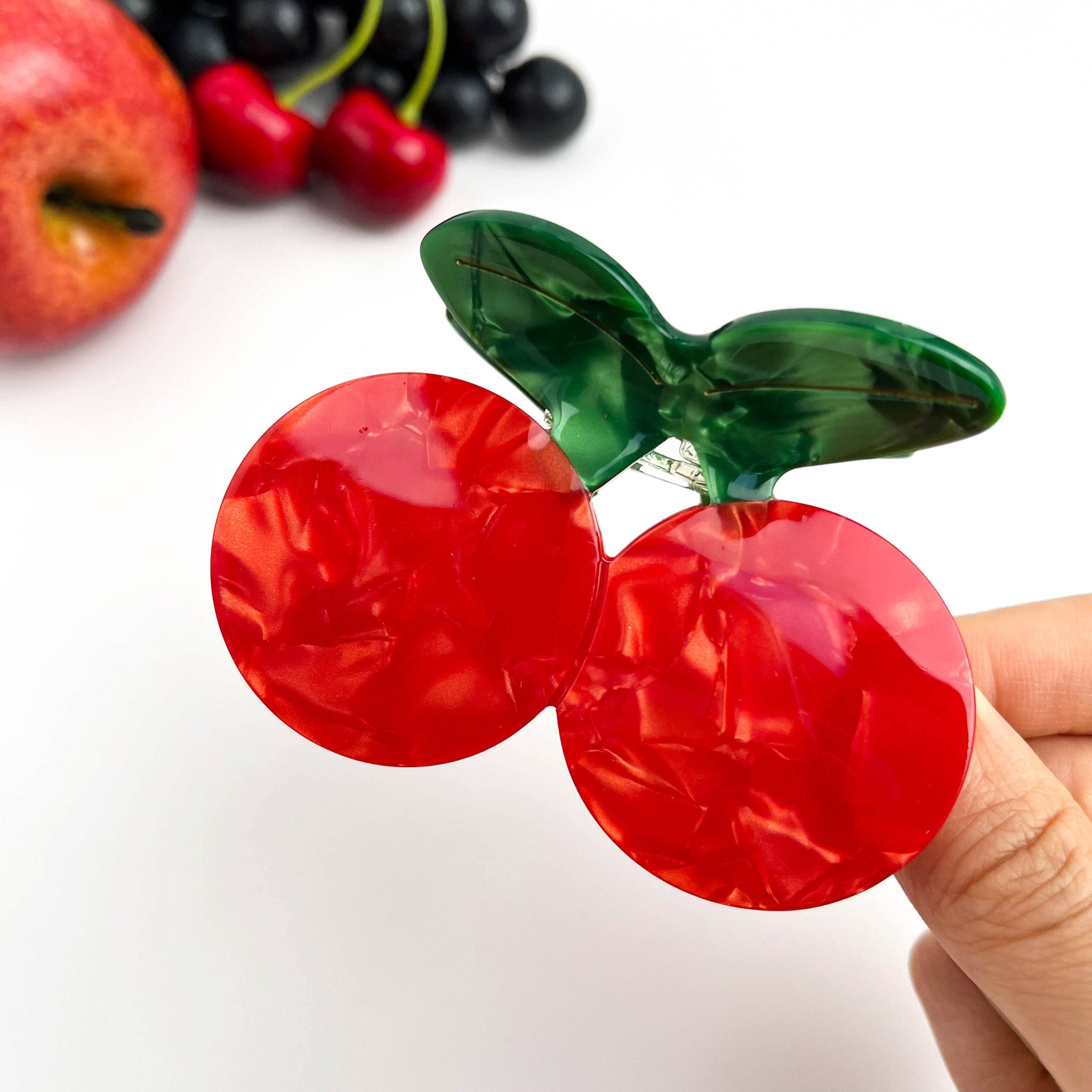 Pince à cheveux en acétate à double cerise, barrette inspirée des fruits