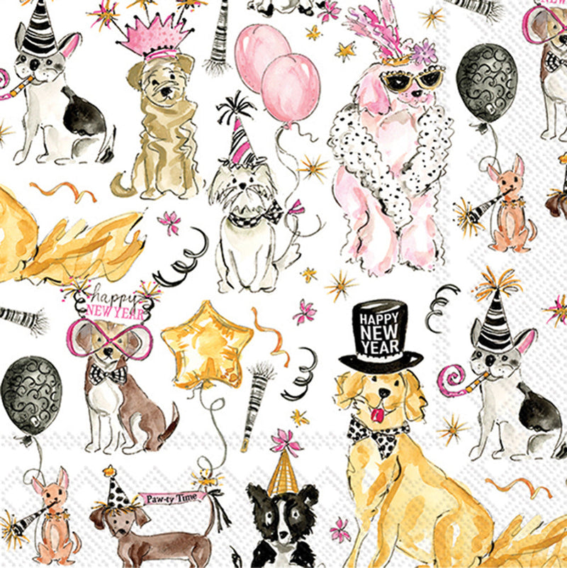 Serviettes de Cocktail 3 Plis - Chiens du Nouvel An