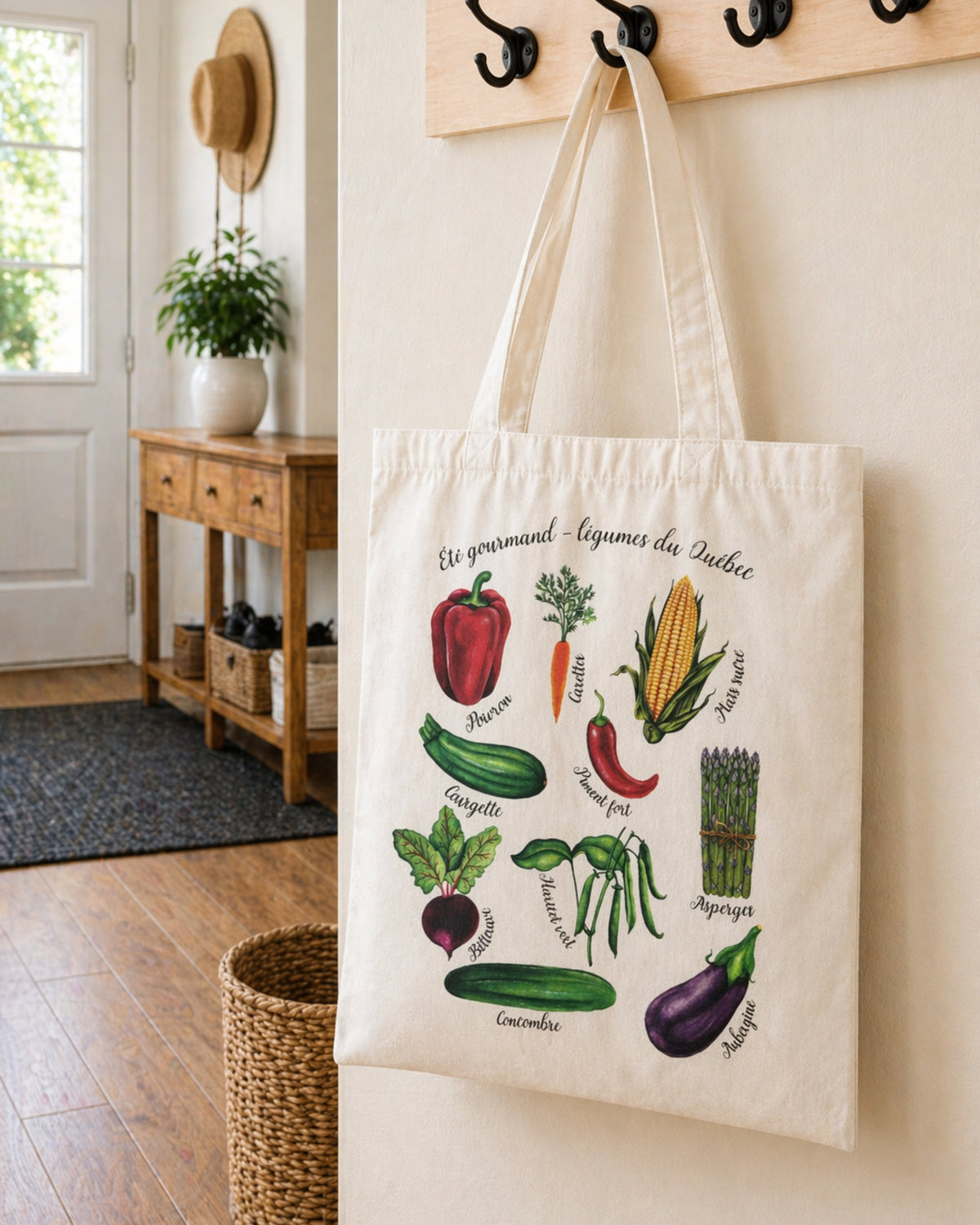 Sac tote réutilisable "Été gourmand - légumes du Québec" LG