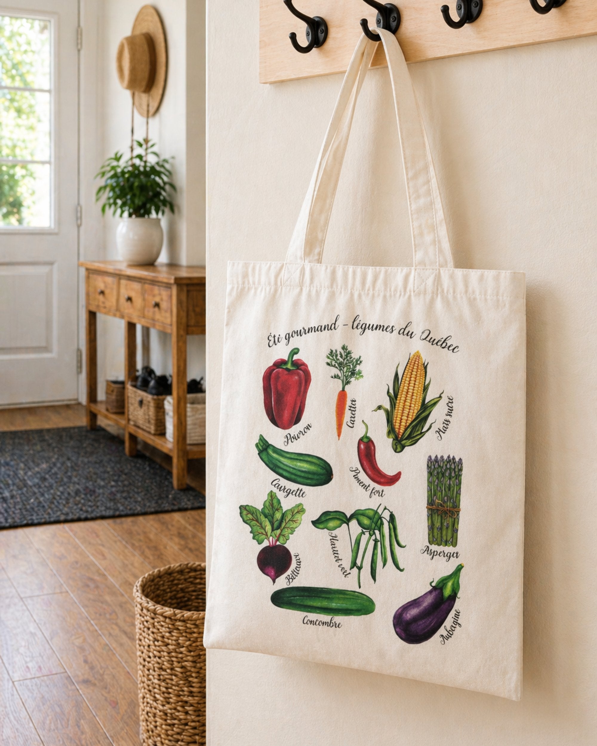 Sac tote réutilisable "Été gourmand - légumes du Québec" LG