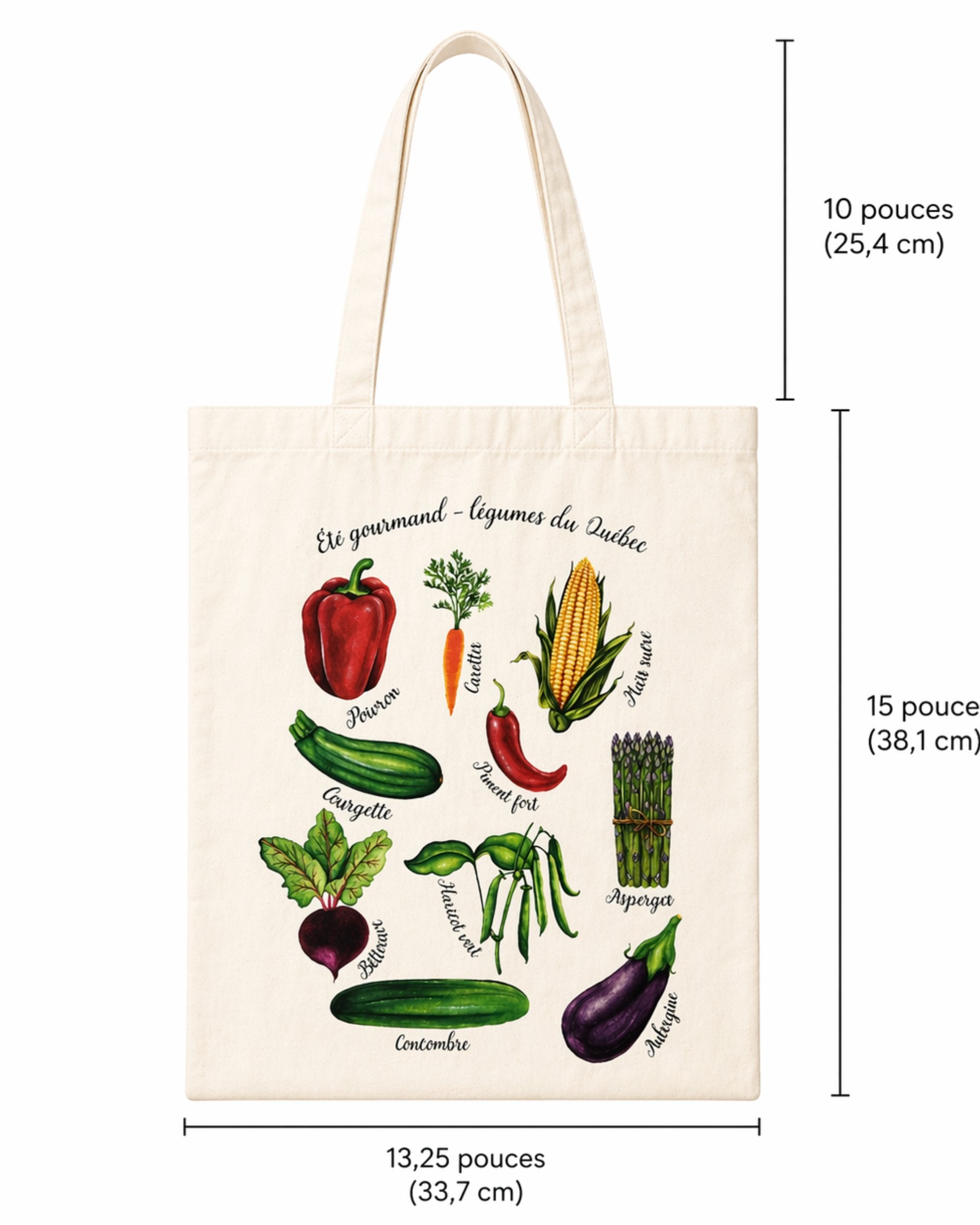 Sac tote réutilisable "Été gourmand - légumes du Québec" LG